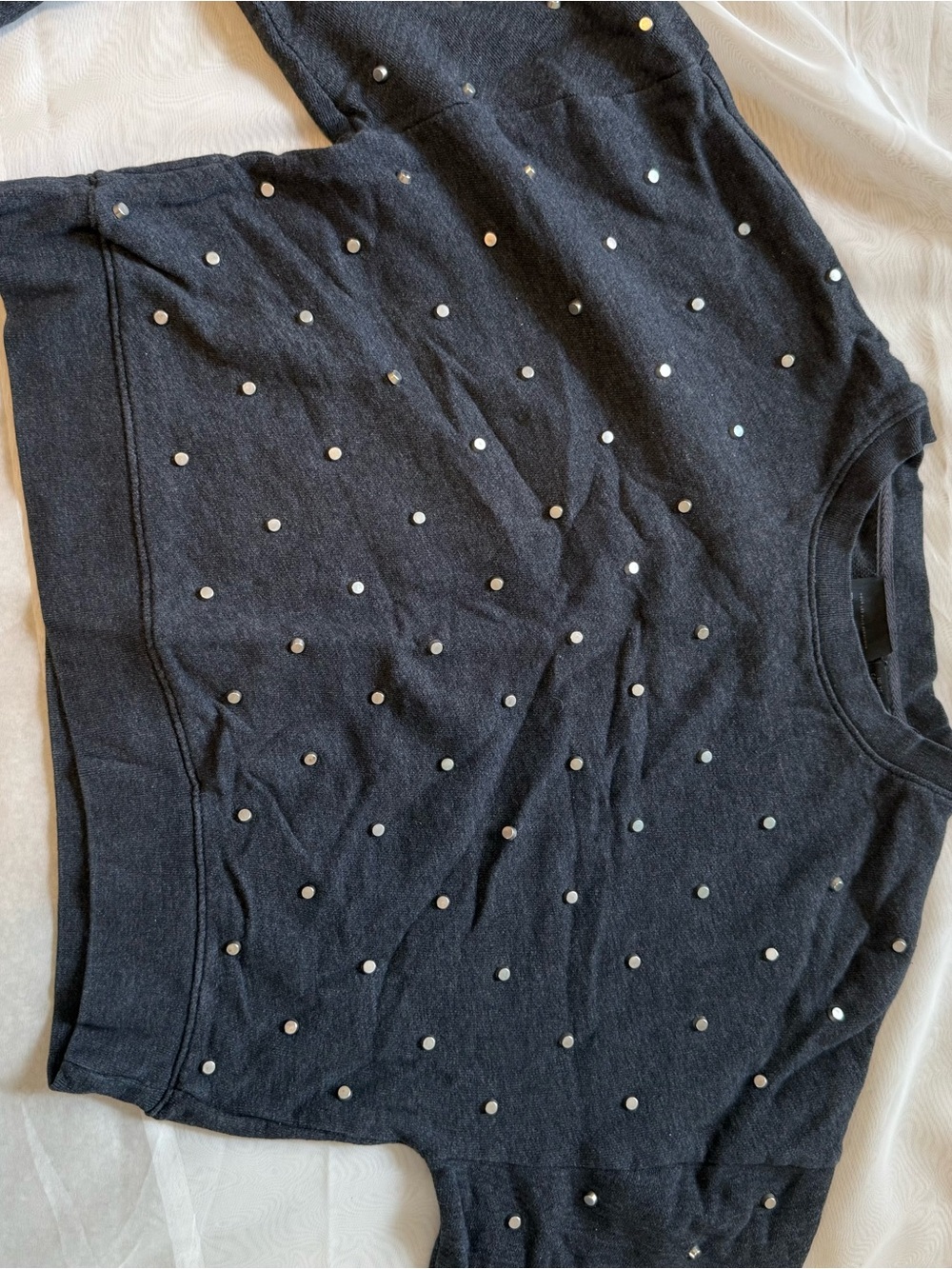 Black Crewneck Sweater with Stud Detail